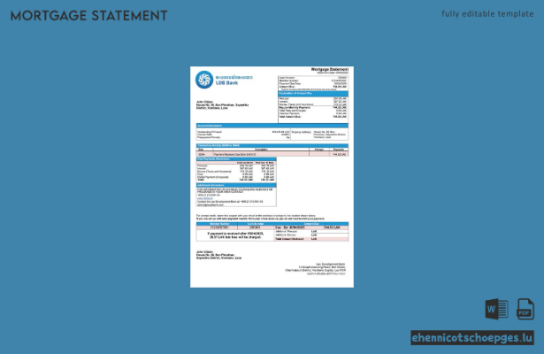 Laos, Lao Development Bank, Hypothekenabrechnung (Word- und PDF-Beispiel)